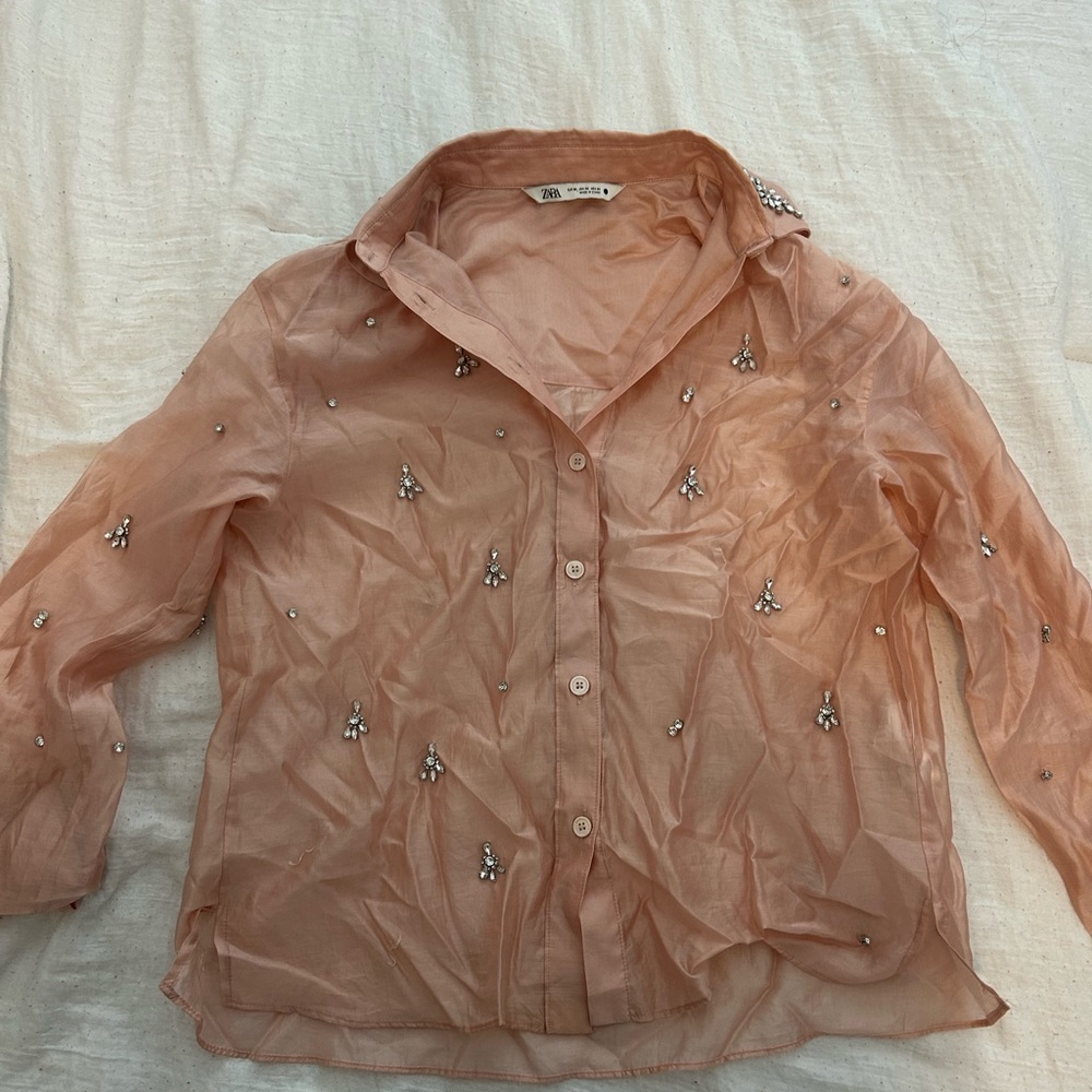 Embellished Peach Sheer Blouse